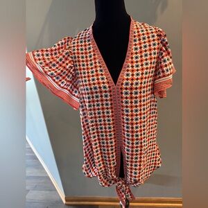 Floral Patterned Women's Top - Red and White